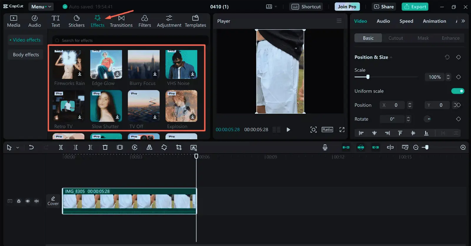 Premium Effects and Filters in CapCut Pro